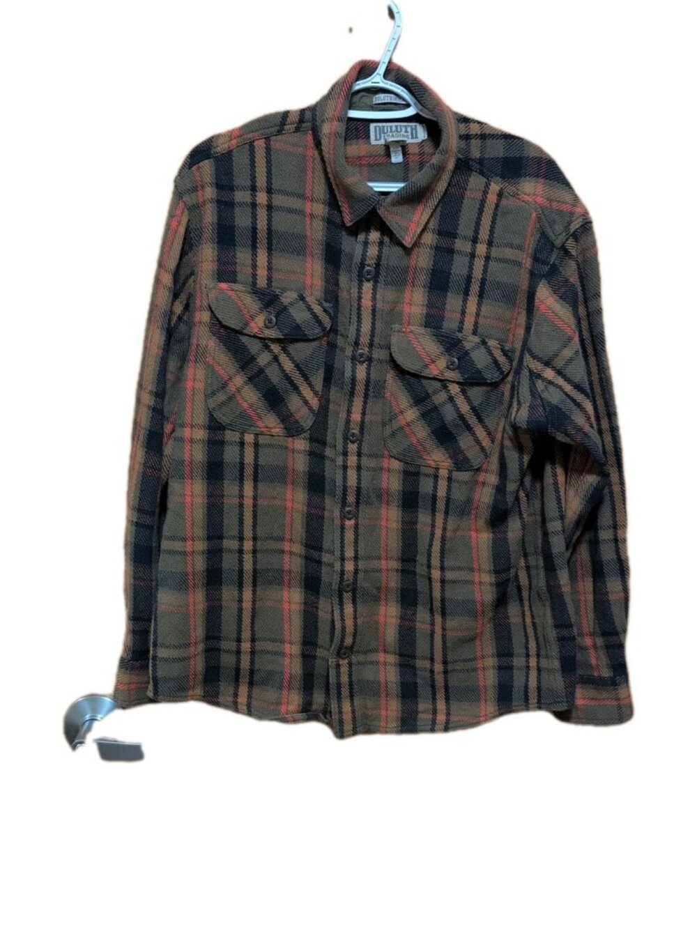 Duluth Trading Co. Shirt L Untucked Relax Fit Green Long Sleeve Outdoors Plaid
